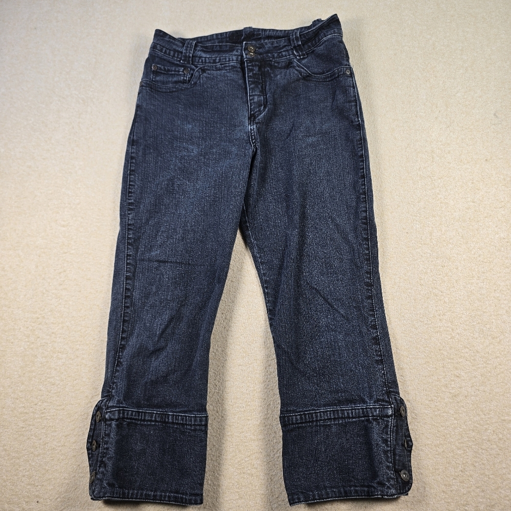 Lena Jeans Womens Size 6 Dark Wash Denim Cropped Pants Button Cuff Stretch